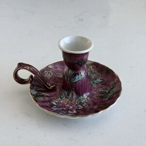 Vintage Fendi Candle Holder Porcelain Chambers RARE EUC Purple Floral Victorian